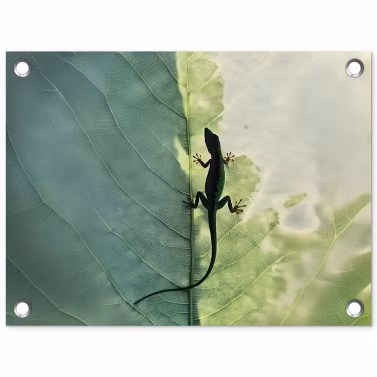 Hagedis - Blad - Nerven - Groen tuinposter los doek klein -3d