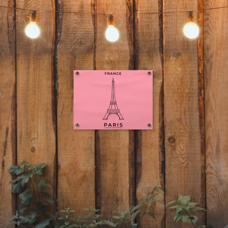 Eiffeltoren - Parijs - Architectuur - Minimalistisch - Roze tuinposter los doek klein -sfeer1