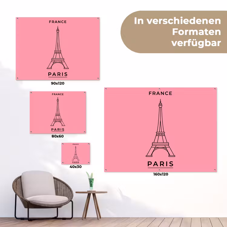 Eiffeltoren - Parijs - Architectuur - Minimalistisch - Roze tuinposter los doek klein -Xsfeer9_DE