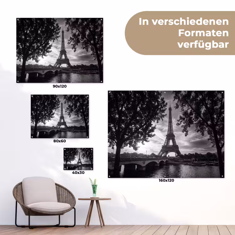 Eiffeltoren - Parijs - Rivier - Architectuur - Zwart-wit tuinposter los doek klein -Xsfeer9_DE