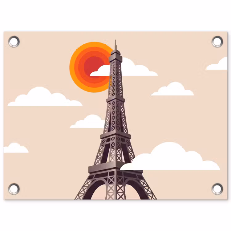 Eiffeltoren - Zon - Architectuur - Abstract - Beige tuinposter los doek klein -3d