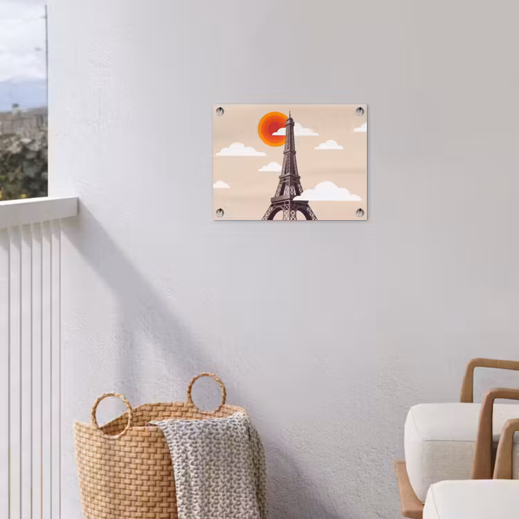 Eiffeltoren - Zon - Architectuur - Abstract - Beige tuinposter los doek klein -sfeer8