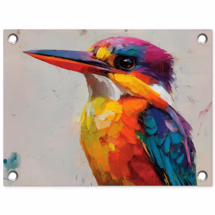 Ijsvogel - Paars - Penseelstreken - Kleurrijk tuinposter los doek klein -3d