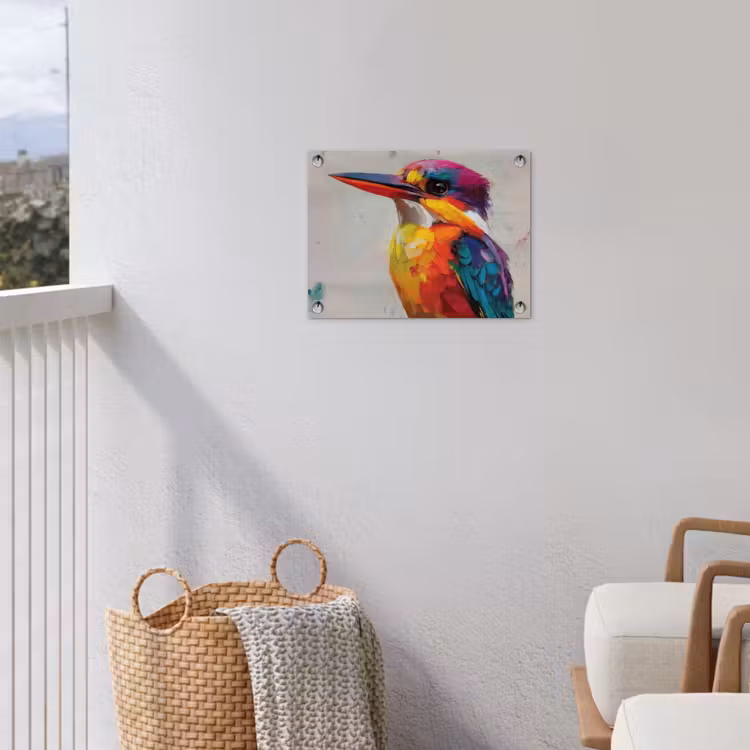 Ijsvogel - Paars - Penseelstreken - Kleurrijk tuinposter los doek klein -sfeer8