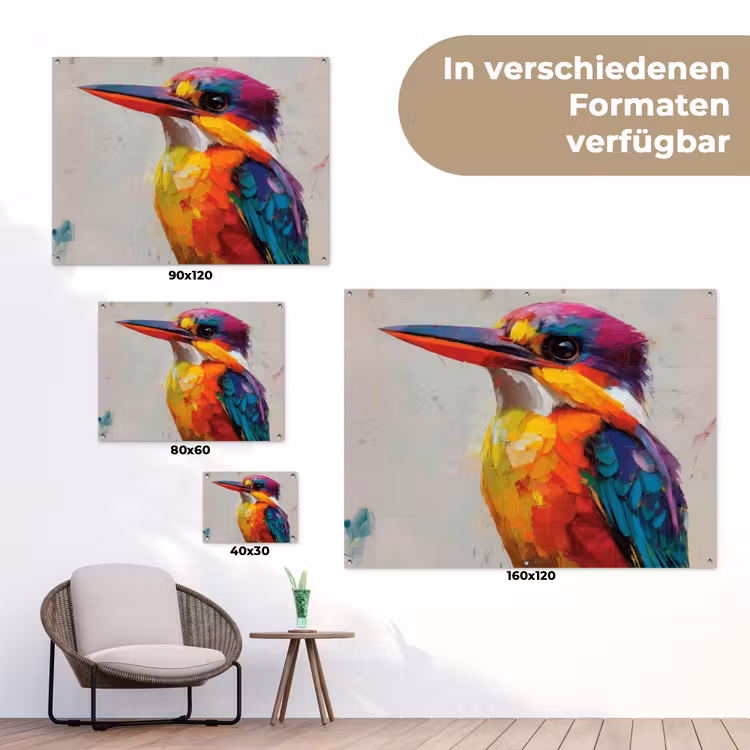 Ijsvogel - Paars - Penseelstreken - Kleurrijk tuinposter los doek klein -Xsfeer9_DE