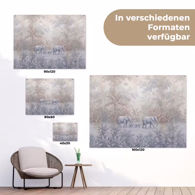 Olifant - Familie - Jungle - Illustratie - Grijs tuinposter los doek klein -Xsfeer9_DE
