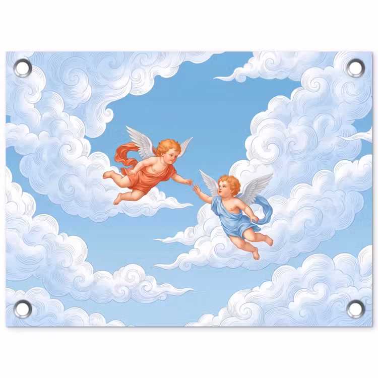 Engel - Vliegend - Klassiek - Blauw tuinposter los doek klein -3d