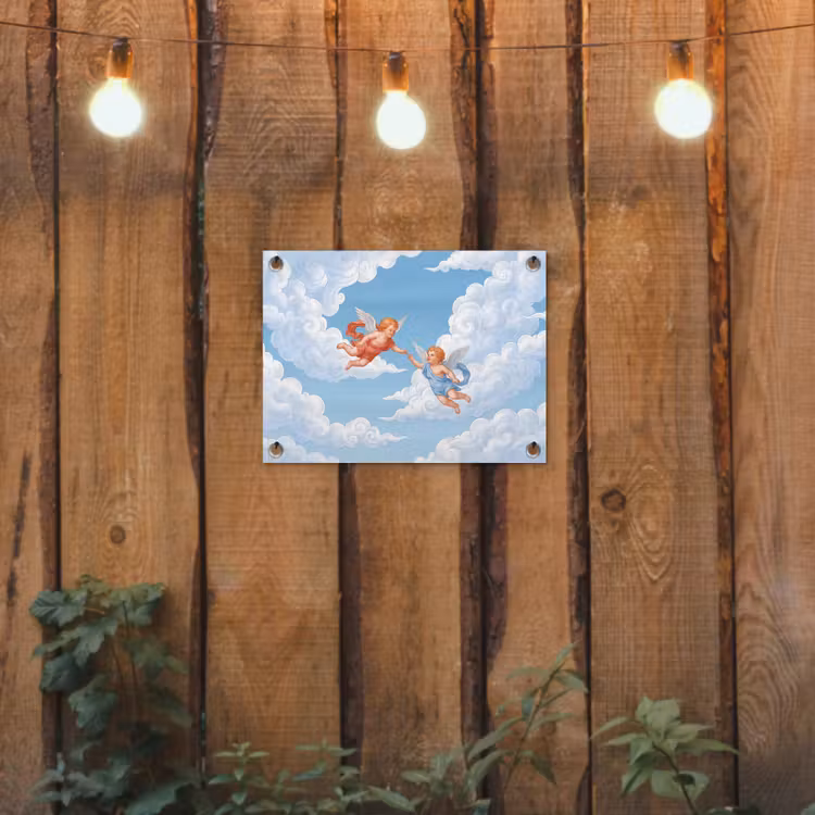 Engel - Vliegend - Klassiek - Blauw tuinposter los doek klein -sfeer1