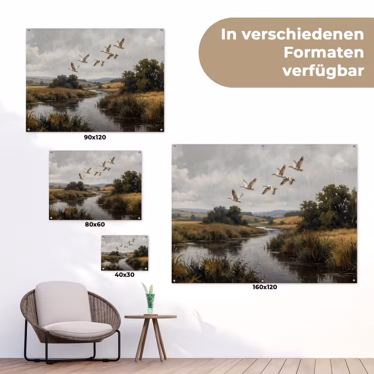 Eenden - Rivier - Landschap - Vlucht - Nostalgisch tuinposter los doek klein -Xsfeer9_DE