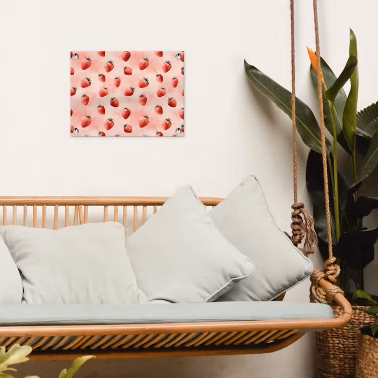 Aardbei - Patroon - Roze tuinposter los doek klein 239 -sfeer7