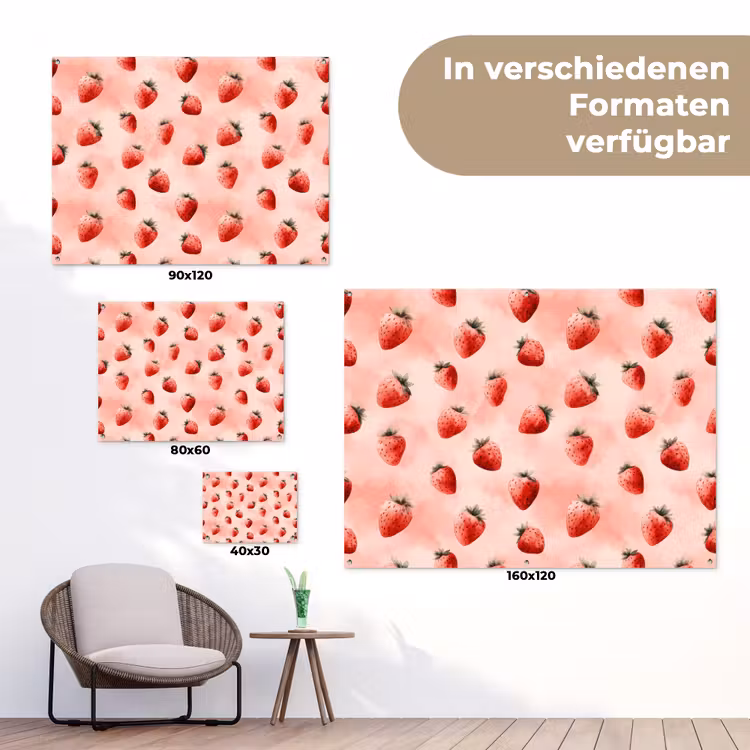 Aardbei - Patroon - Roze tuinposter los doek klein 239 -Xsfeer9_DE
