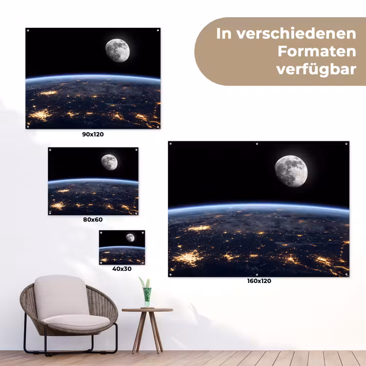 Gartenposter - Erde – Nacht – Weltraum - Aarde - Nacht - Ruimte tuinposter los doek klein