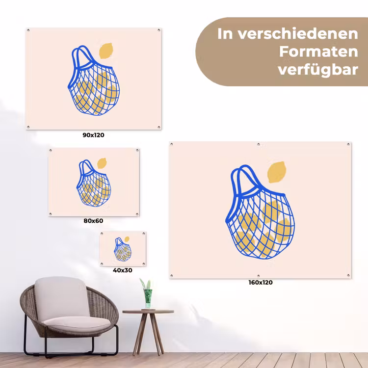 Eten - Citroen - Boodschappen - Abstract - Geel - Blauw tuinposter los doek klein -Xsfeer9_DE