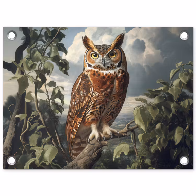 Uil - Tak - Boom - Veren tuinposter los doek klein -3d