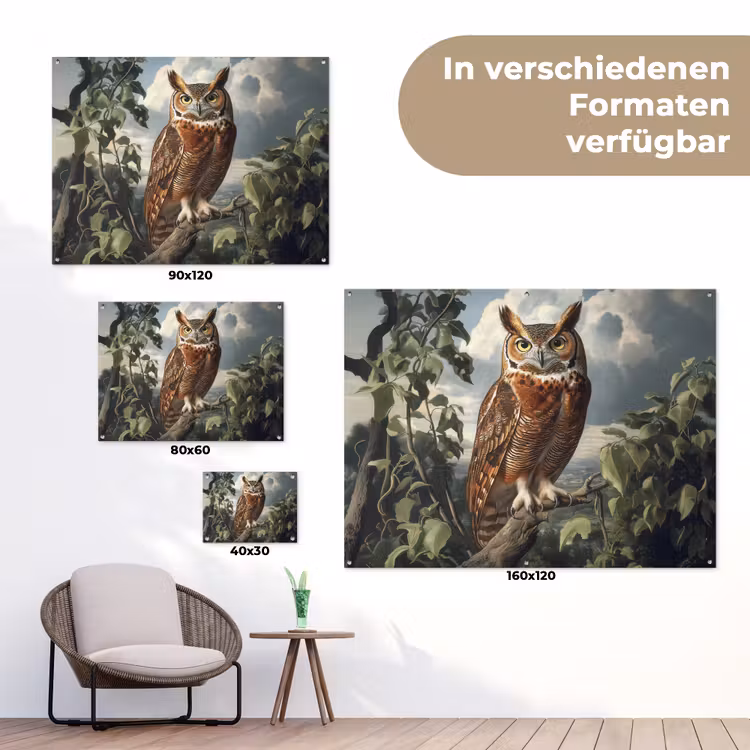 Uil - Tak - Boom - Veren tuinposter los doek klein -Xsfeer9_DE