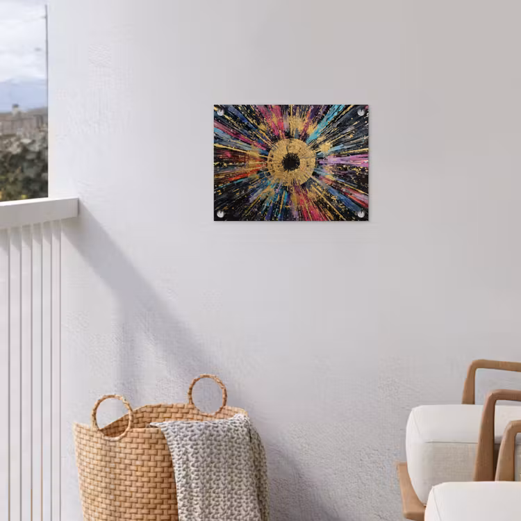Explosie - Goud - Kleurrijk - Abstract tuinposter los doek klein -sfeer8