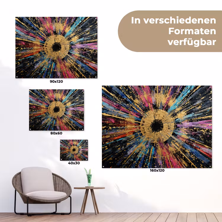 Explosie - Goud - Kleurrijk - Abstract tuinposter los doek klein -Xsfeer9_DE