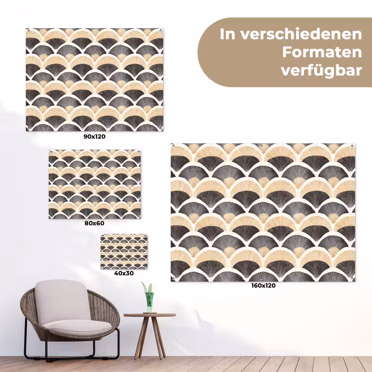 Waaier - Patroon - Zwart - Beige tuinposter los doek klein 239 -Xsfeer9_DE