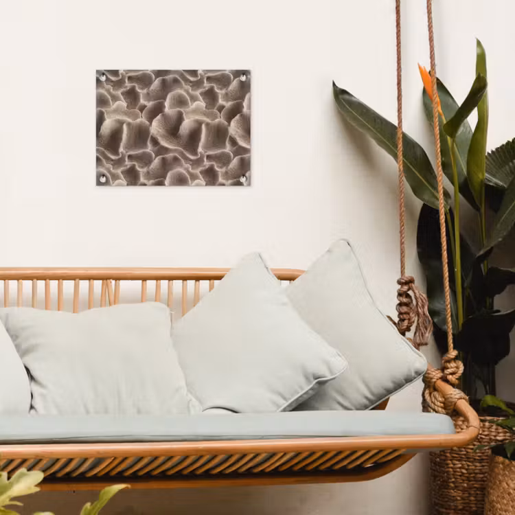 Waaiervorm - Beige - Vezel textuur tuinposter los doek klein 239 -sfeer7