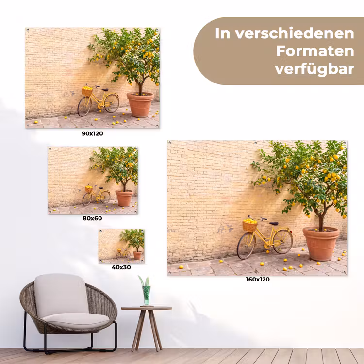 Fiets - Mand - Eten - Geel - Zomer tuinposter los doek klein -Xsfeer9_DE