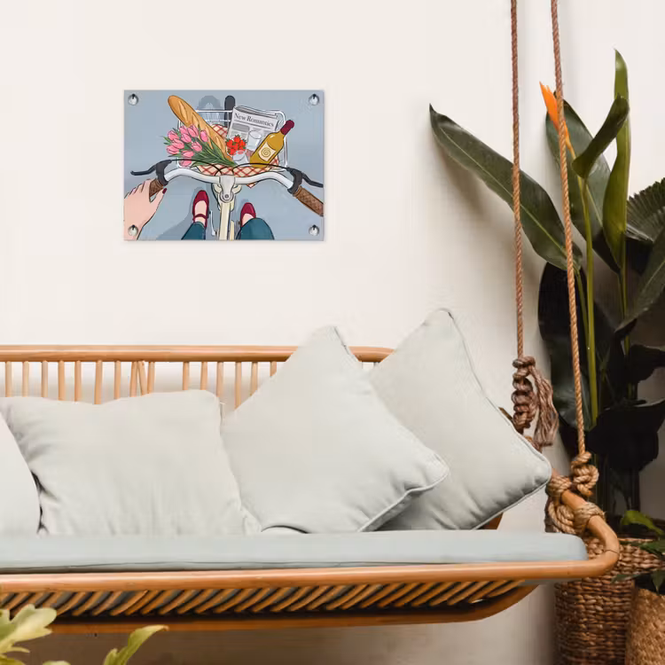 Fiets - Picknick - Zomer - Illustratie tuinposter los doek klein -sfeer7