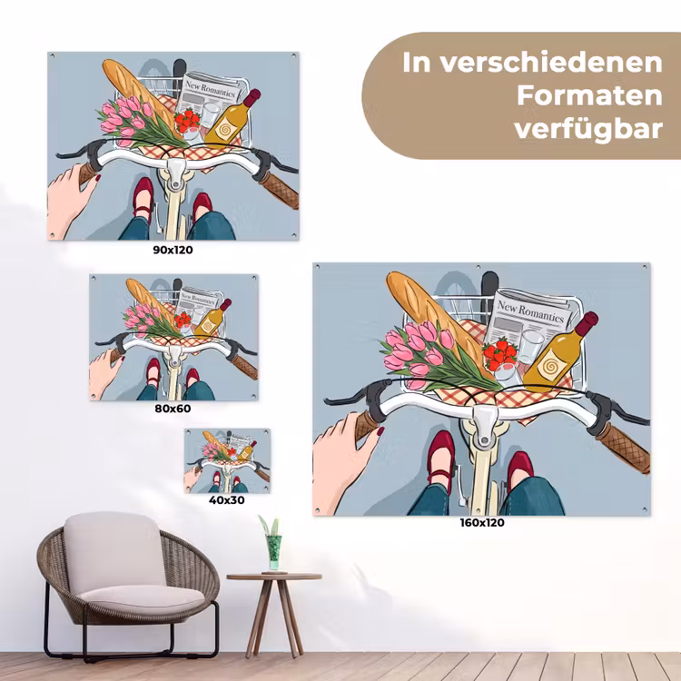 Fiets - Picknick - Zomer - Illustratie tuinposter los doek klein -Xsfeer9_DE