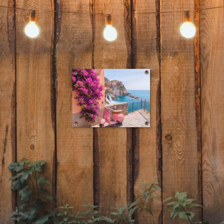 Voertuig - Roze - Kust - Zomer - Reizen tuinposter los doek klein -sfeer1