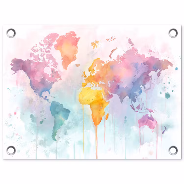 Verf - Pastelkleuren - Wereldkart tuinposter los doek klein -3d