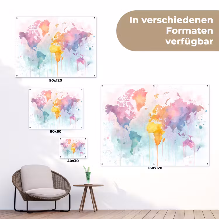 Verf - Pastelkleuren - Wereldkart tuinposter los doek klein -Xsfeer9_DE