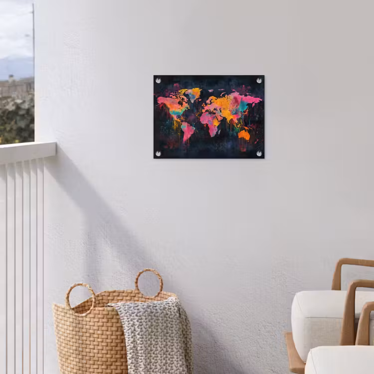 Verf - Wereldkaart - Kleur tuinposter los doek klein -sfeer8