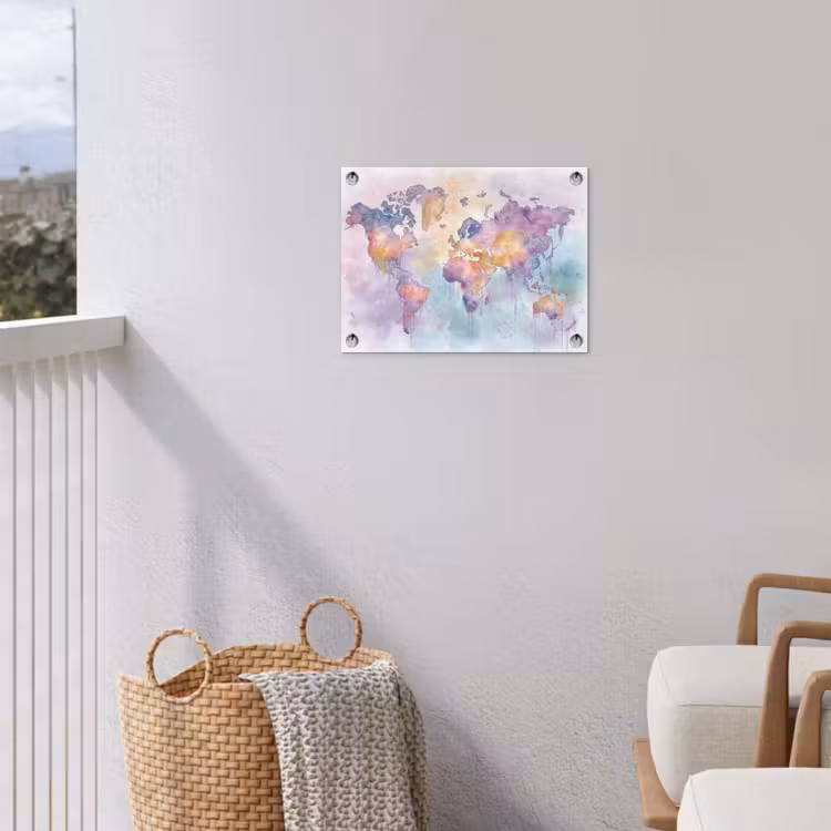 Verf - Wereldkaart - Druppels - Paars tuinposter los doek klein -sfeer8