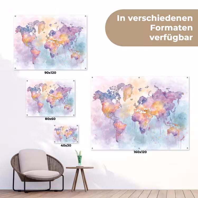 Verf - Wereldkaart - Druppels - Paars tuinposter los doek klein -Xsfeer9_DE