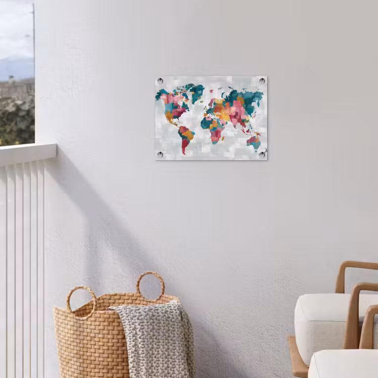 Kleurvakken - Wereldkaart - Texturen - Roze tuinposter los doek klein -sfeer8