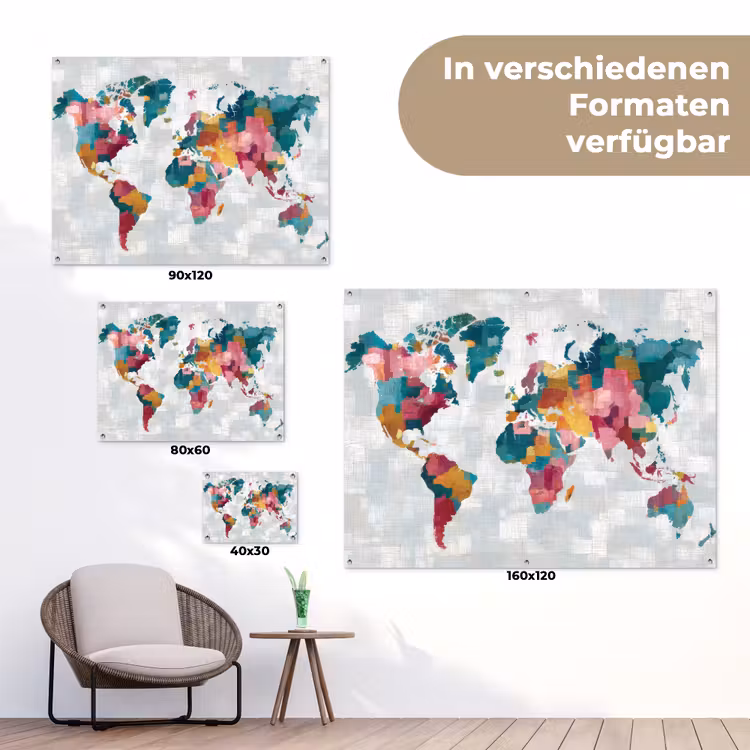 Kleurvakken - Wereldkaart - Texturen - Roze tuinposter los doek klein -Xsfeer9_DE