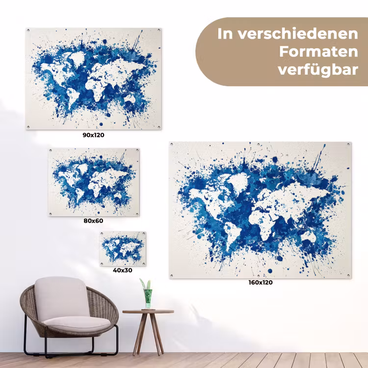 Verfspatten - Blauw - Wereldkaart tuinposter los doek klein -Xsfeer9_DE