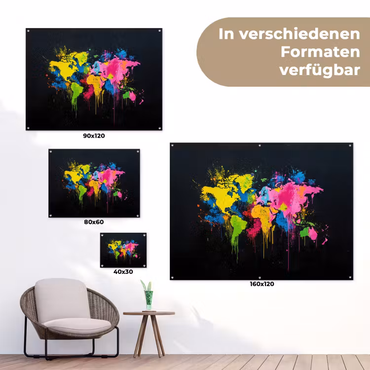 Verfspatten - Explosie - Kleurrijk - Wereldkaart tuinposter los doek klein -Xsfeer9_DE