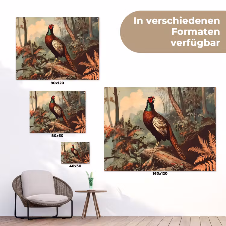 Fazant - Bos - Groen - Landschap tuinposter los doek klein -Xsfeer9_DE