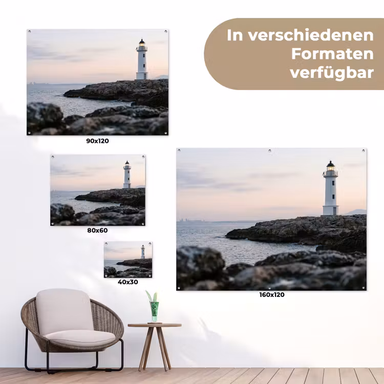 Rotsen - Vuurtoren - Wit tuinposter los doek klein -Xsfeer9_DE