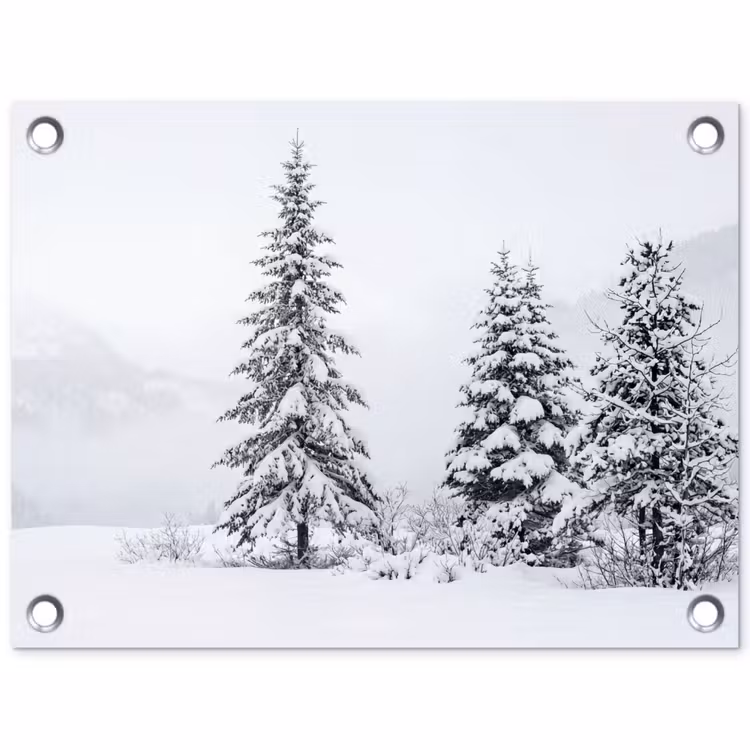 Fijnsparren - Sneeuw - Winter - Landschap - Stilte tuinposter los doek klein -3d