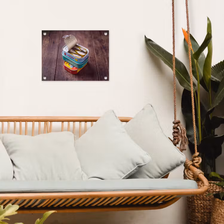 Gartenposter - Fisch – Dosen – Küche - Vis - Blikjes - Keuken tuinposter los doek klein