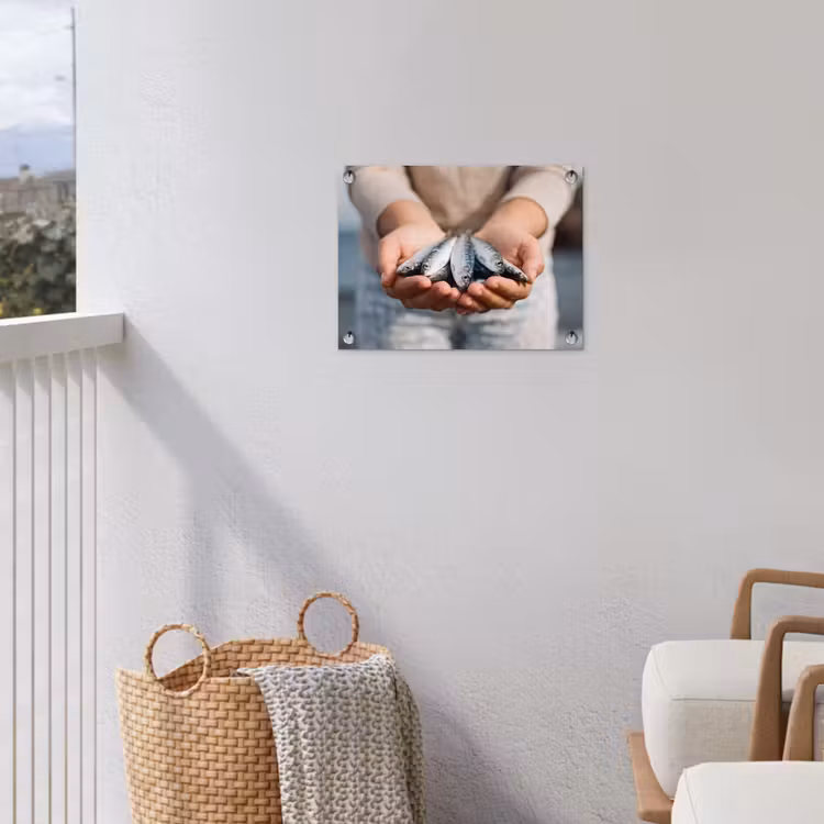Gartenposter - Fisch – Hände – Natur - Vis - Handen - Natuur tuinposter los doek klein