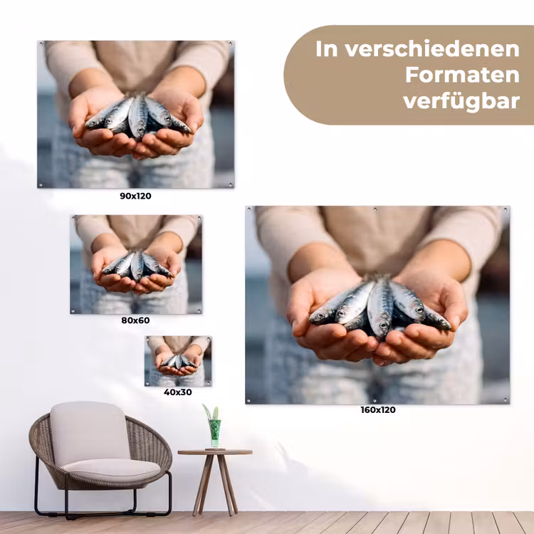 Gartenposter - Fisch – Hände – Natur - Vis - Handen - Natuur tuinposter los doek klein