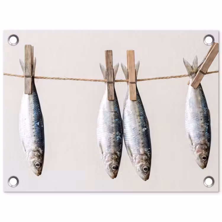 Gartenposter - Fisch – Hängend – Essen - Vis - Hangend - Eten tuinposter los doek klein