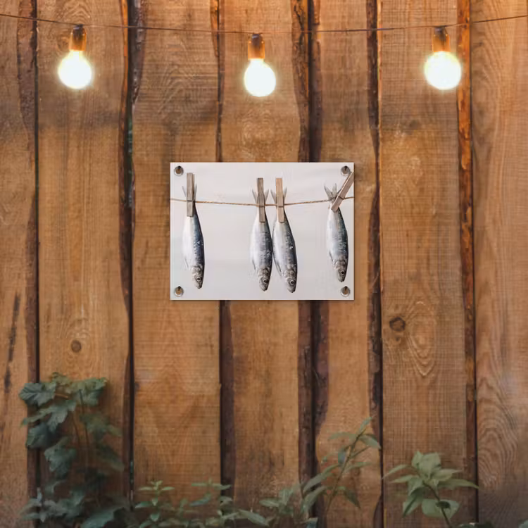 Gartenposter - Fisch – Hängend – Essen - Vis - Hangend - Eten tuinposter los doek klein