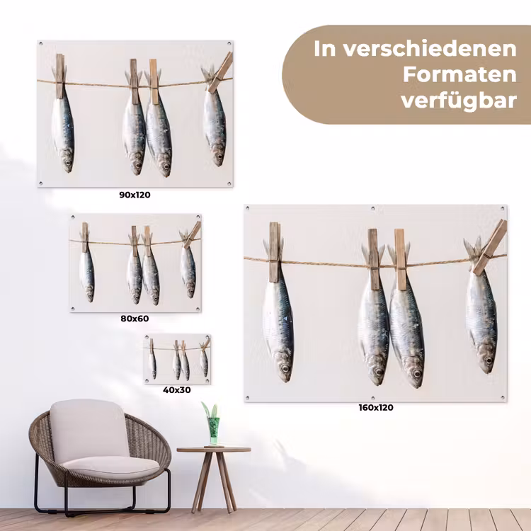 Gartenposter - Fisch – Hängend – Essen - Vis - Hangend - Eten tuinposter los doek klein