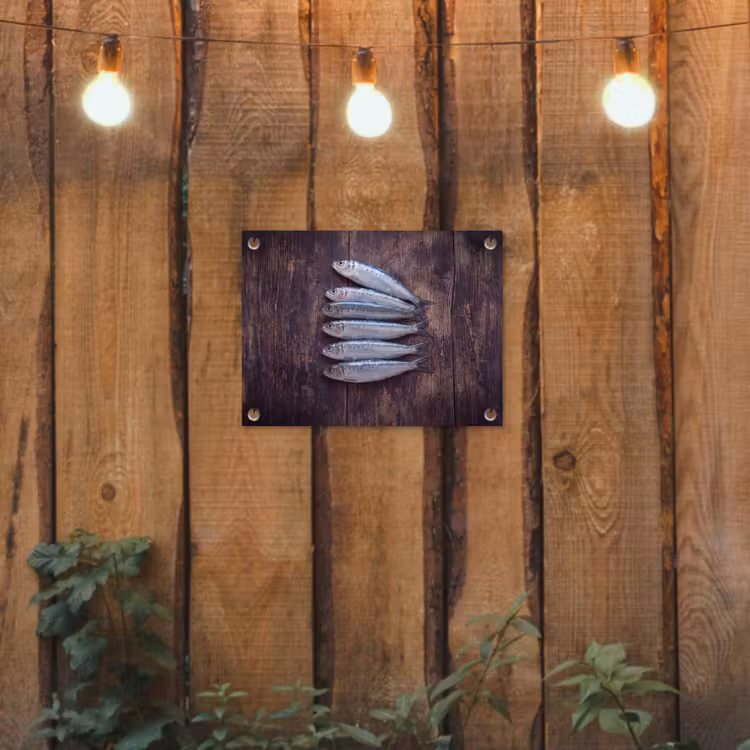 Gartenposter - Fisch – Holz – Essen - Vis - Hout - Eten tuinposter los doek klein