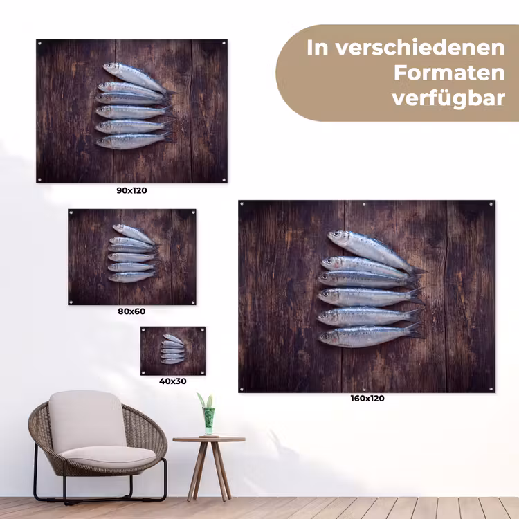 Gartenposter - Fisch – Holz – Essen - Vis - Hout - Eten tuinposter los doek klein