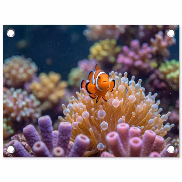 Vis - Koraal - Onderwater - Oranje - Dieren tuinposter los doek klein -3d
