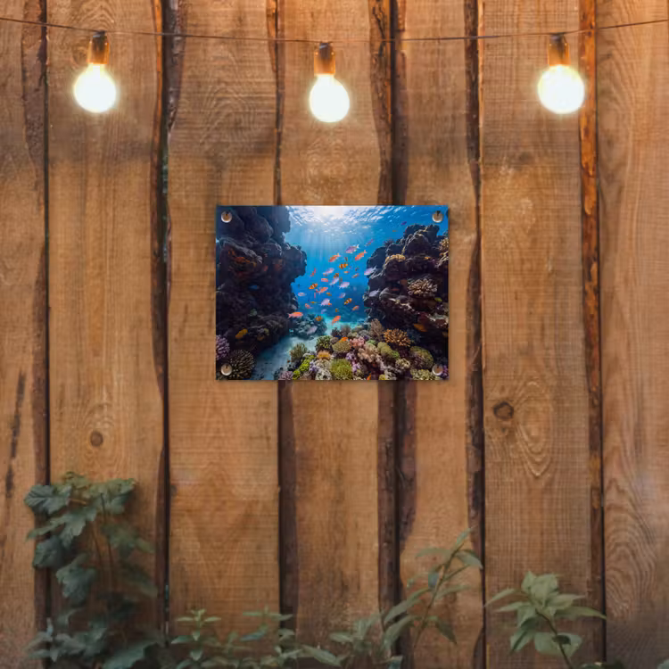 Vis - Koraalrif - Onderwater - Levendig - Blauw tuinposter los doek klein -sfeer1