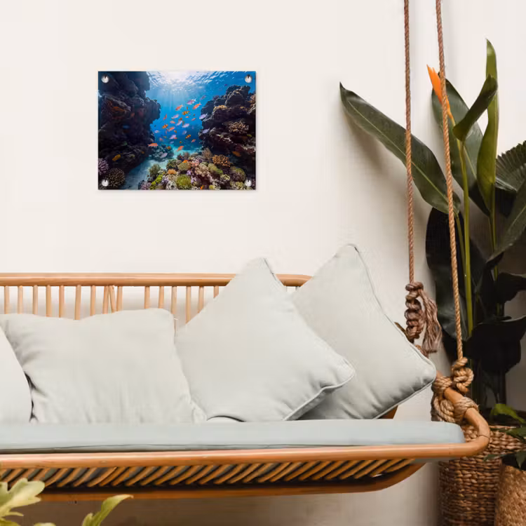 Vis - Koraalrif - Onderwater - Levendig - Blauw tuinposter los doek klein -sfeer7